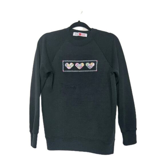 Vtg Embroidered Heart Crew Sweatshirt Women M Blak Grandmacore Cottage 90s Retro - Picture 1 of 8